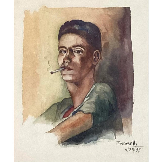 Frank Edward Zuccarelli Young Man With Cigarette 1943 For Sale - Image 4 of 4