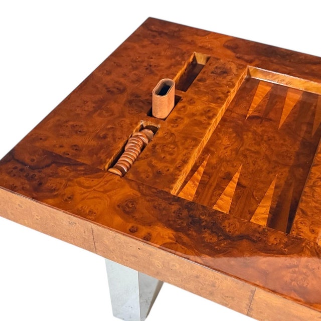 Wood Karl Springer Burlwood and Chrome Backgammon Table, 1980 For Sale - Image 7 of 11