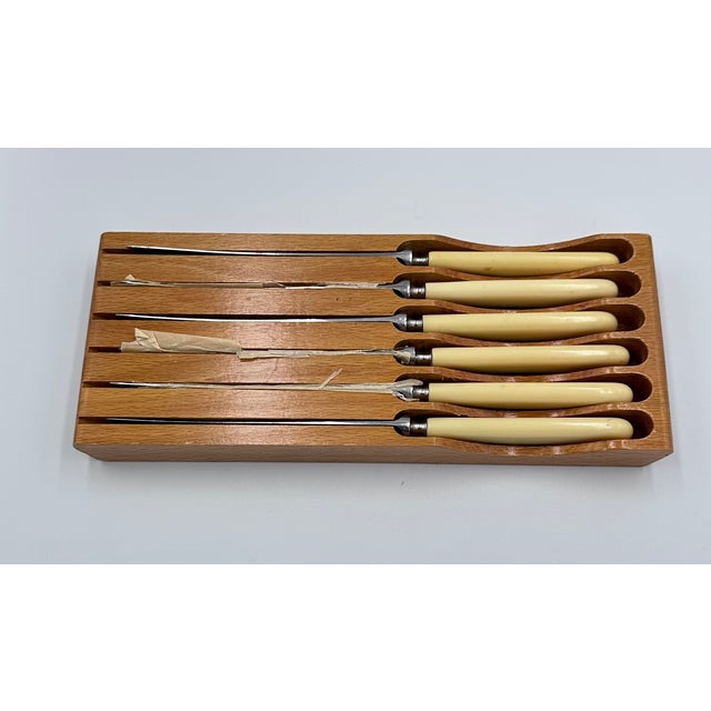 Metal Vintage Philip Ashberry & Sons Sheffield England Celluloid Dinner Knife Set - 6pc For Sale - Image 7 of 11