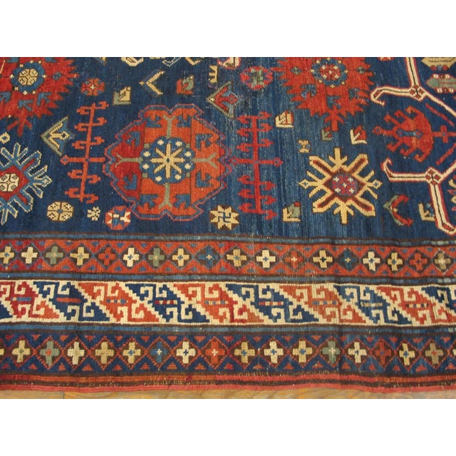 Tribal 1880s Blue Geometric Tribal Antique Caucasian-Zeychor Rug 5'10" X 12'0" Handknotted Wool Carpet For Sale - Image 3 of 4
