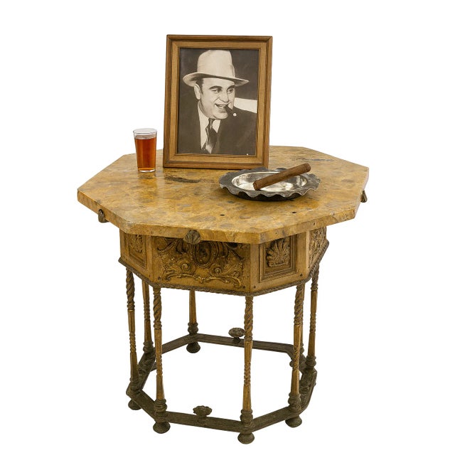 Al Capone’s Renaissance Revival Marble & Iron Side Table — 1920s Estate Coa For Sale - Image 4 of 10