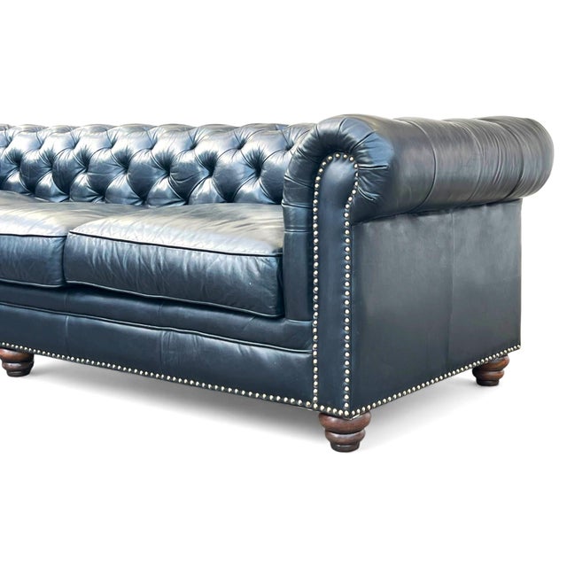 1990s 1990s Grand Leather Chesterfield Sofa With Rolled Arms and Brass Nail Head Trim For Sale - Image 5 of 11