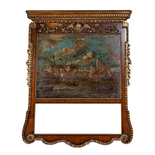 18th Century, English Trumeau Mirror with Oil Painting For Sale