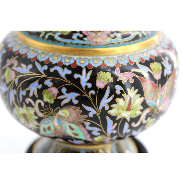 Art Deco Vintage Chinese Cloisonné Butterfly Vase 9.5" W/ Stand Beijing Arts & Crafts For Sale - Image 3 of 11