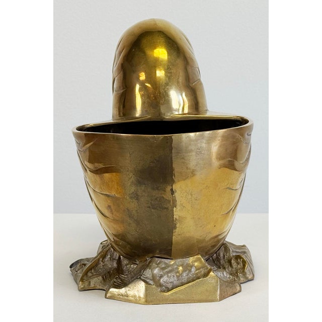 Metal Large Vintage Solid Brass Nautilus Shell Planter Cachepot Bottle Chiller For Sale - Image 7 of 12