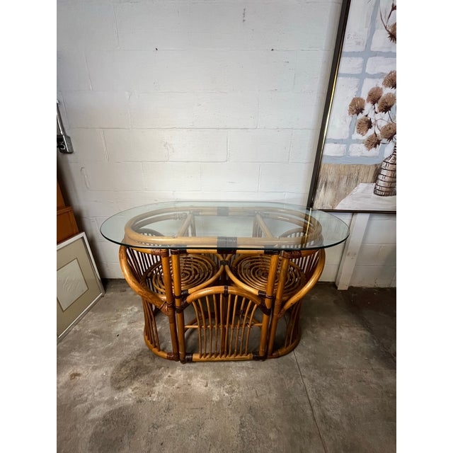 Wood Rattan & Cane Game Table and Chair Set For Sale - Image 7 of 8