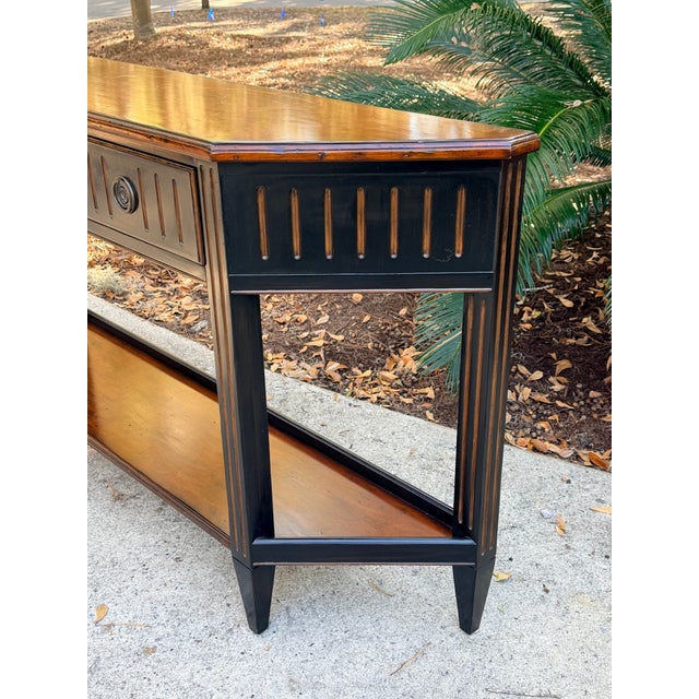 Blackened Stain and Walnut Demi-Lune Console Table by Woodbridge Furniture For Sale - Image 11 of 12