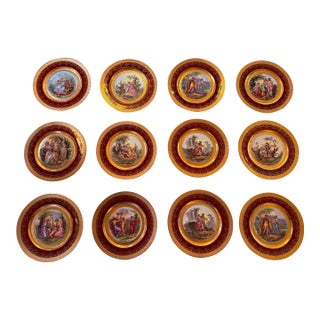 In the Style of Royal Vienna Courting Plates, Set of Twelve For Sale