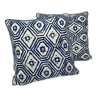 Thibaut Pass-A-Grille in Navy Pillows - a Pair For Sale