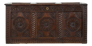 Early 18th Century English Oak Carved Coffer, 1720s