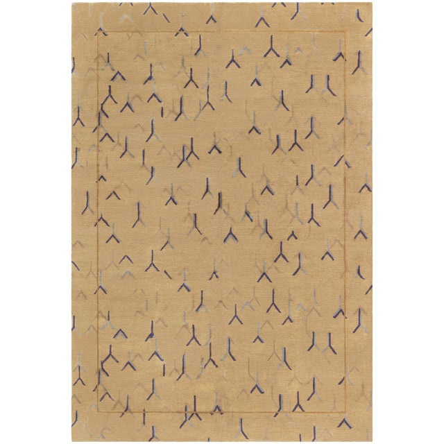 "Trine" Contemporary Geometric Warm Tan Silk Rug by Doris Leslie Blau For Sale