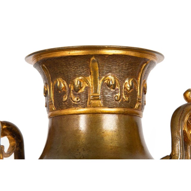 Pair of French Bronze Antique Mythological Amphora Garnitures Ca. 1880 For Sale - Image 10 of 12