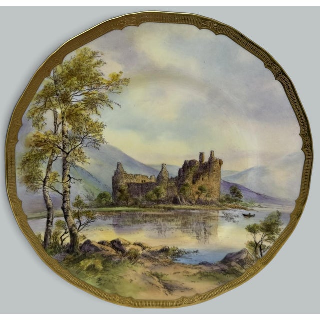 Early 20th Century Royal Worcester Cabinet Plate Richmond Arundel Kilchurn Oystermouth Castle Views For Sale - Image 5 of 16