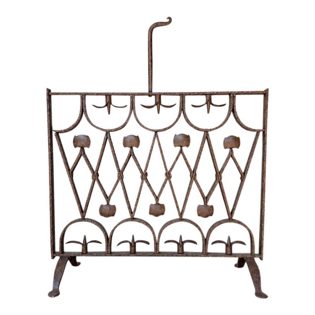 Antique Art Deco French European Iron Fireplace Screen For Sale
