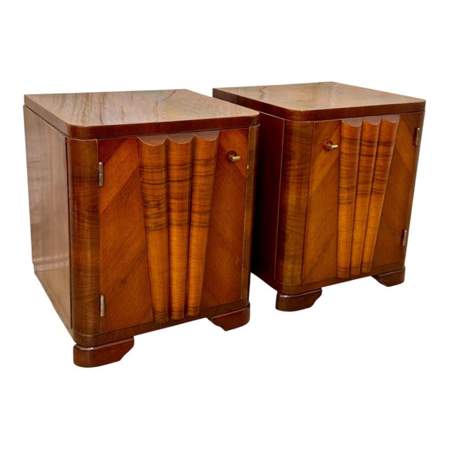 Art Deco Nightstands in Walnut Root Veneer with Conical Columns, 1930s, Set of 2 For Sale - Image 14 of 14
