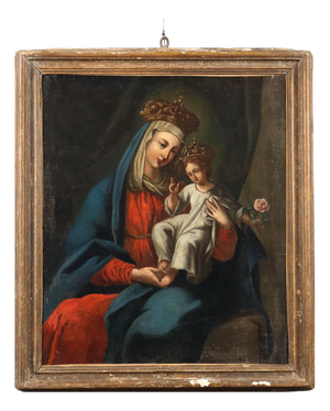 Madonna and Child Crowned, 1600s, Oil on Canvas, Framed