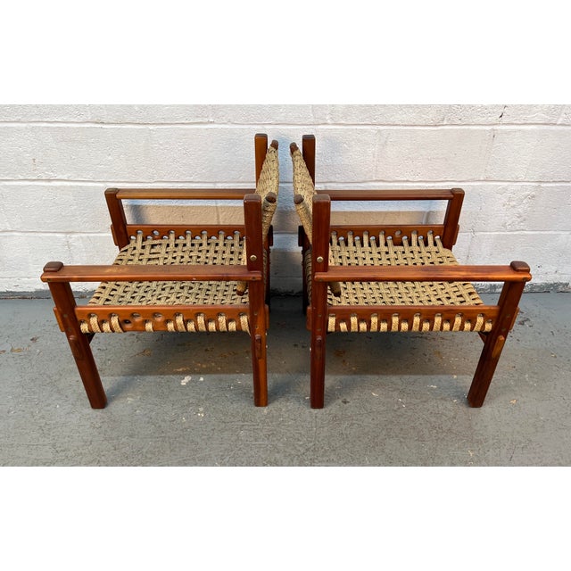 Mid 20th Century Pair of Mid-Century Teak Danish Woven Raffia Lounge Chairs For Sale - Image 5 of 10