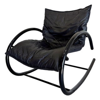 Post Modern Black Tubular Metal and Leather Rocker Attrb Les Amisco Canada c.1980's For Sale
