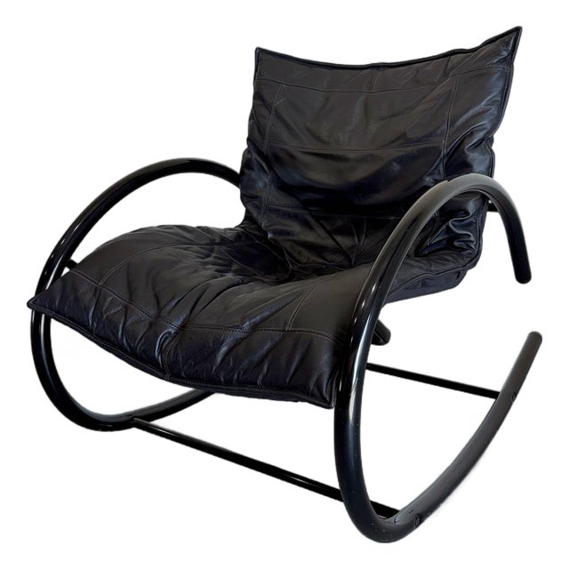 Post Modern Black Tubular Metal and Leather Rocker Attrb Les Amisco Canada c.1980's For Sale