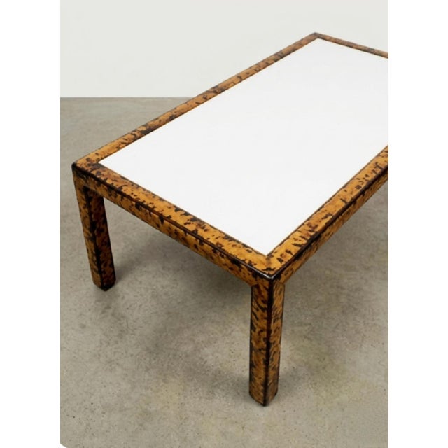 1990s 1990s Theodore Alexander Style Bamboo Faux Tortoiseshell Faux Goat Skin Large Regency Style Coffee Table For Sale - Image 5 of 12