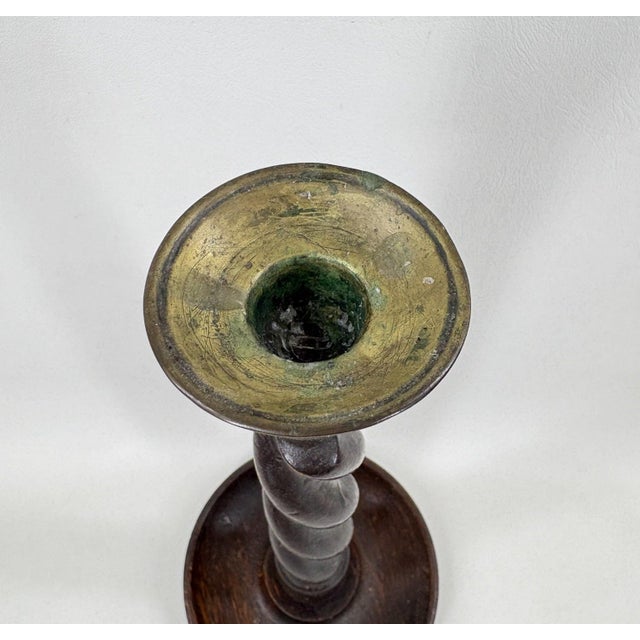 Brown Set of 3 Vintage English-Style Barley Twist Wood Candlesticks For Sale - Image 8 of 8