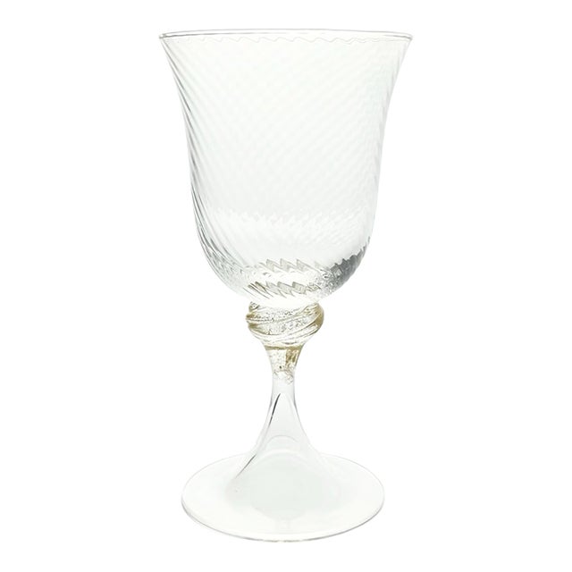 1990s Murano Torcée Single Hand Blown Swirl Optic Gold Flake Stem Water Glass For Sale