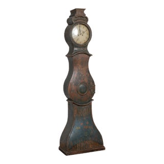 19th Century Original Painted Swedish Mora Grandfather Clock For Sale
