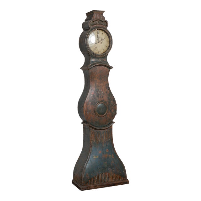 19th Century Original Painted Swedish Mora Grandfather Clock For Sale