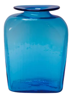 Large Blenko Blown Glass Turquoise Asymmetrical "Ribbed" Vase