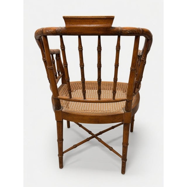 Century Furniture Century Chair Co. Faux Bamboo and Caned Seat Regency Tub Chair For Sale - Image 4 of 5