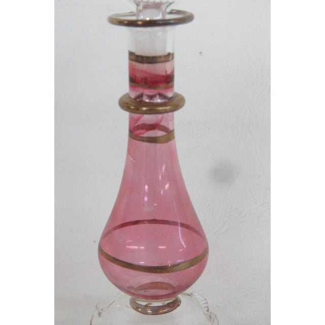 Traditional Miniature Hand Blown Egyptian Pink Glass Empty Perfume Bottle With Stopper 5110b For Sale - Image 3 of 9