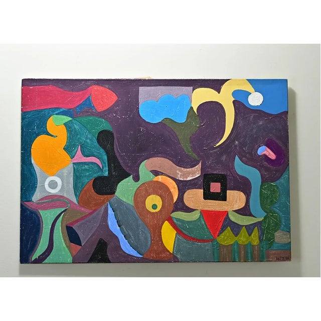 French Vintage Mid-Century Abstract Painting For Sale In Baton Rouge - Image 6 of 10