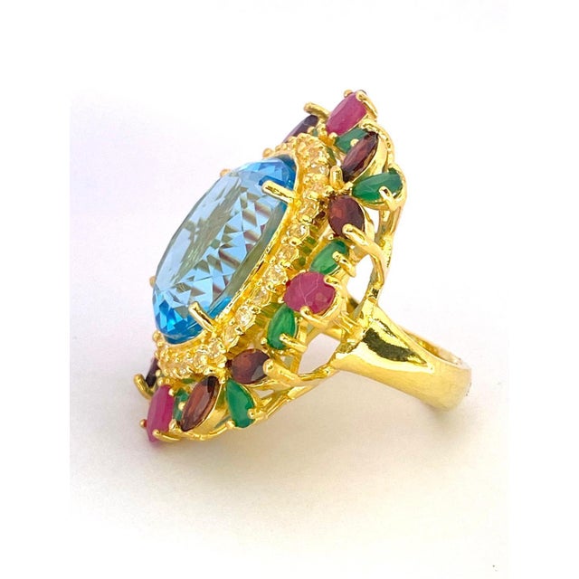 Gemstone Bochic "Orient" Vintage Ruby, Garnet & Emerald Ring Set In 18 K Gold & Silver For Sale - Image 7 of 18
