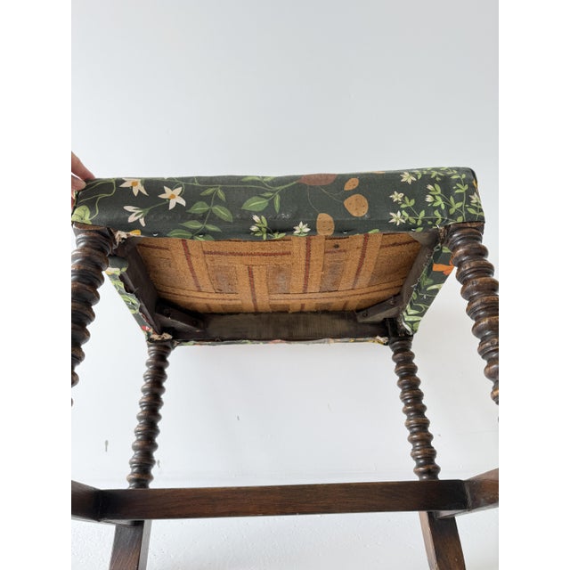 19th Century Rustic Farmhouse Bobbin Turned Ottoman with Upholstered Seat For Sale - Image 11 of 13