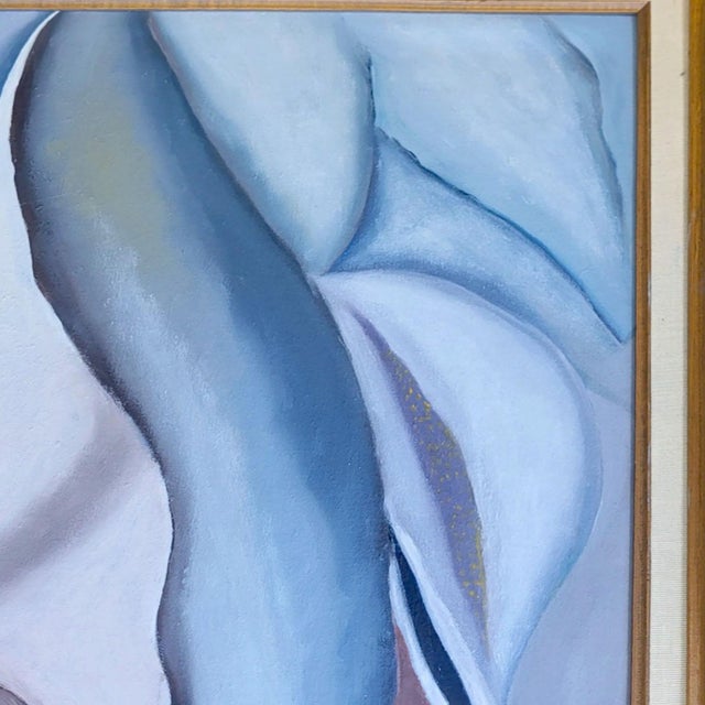1980s Dark Iris, Unisigned Modernist Oil Painting After Gerogia O'Keeffe For Sale - Image 5 of 8