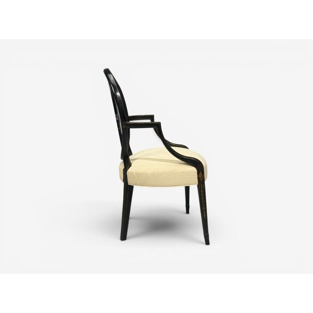 Neoclassical, Prince of Wales Armchairs, Ebonized Wood, Gilt, Silk, Usa, 19th C. For Sale - Image 14 of 18