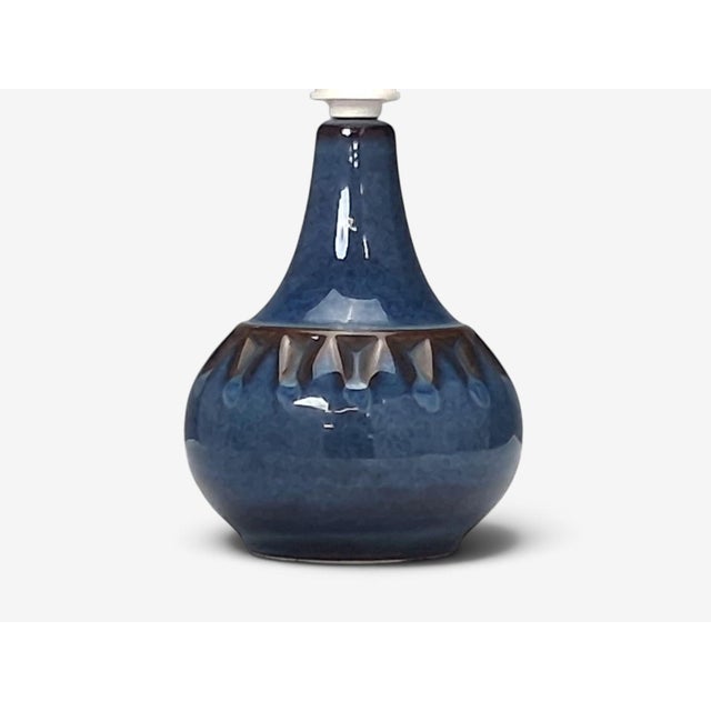 Blue 1960s Søholm Stentøj, Small Table Lamp, Dark Blue Stoneware, For Sale - Image 8 of 13