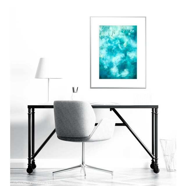 Midnight Wild Flowers is an original mixed media drawing by contemporary artist Sara Richardson. Layered teal, blues, aqua...