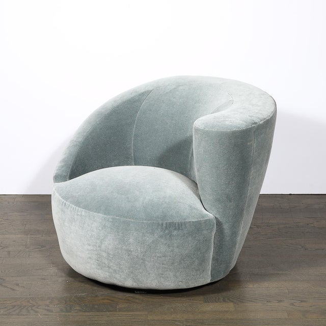 Sky Blue Pair of Powder Blue Mohair Velvet Swiveling "Nautilus" Chairs by Vladimir Kagan For Sale - Image 8 of 15