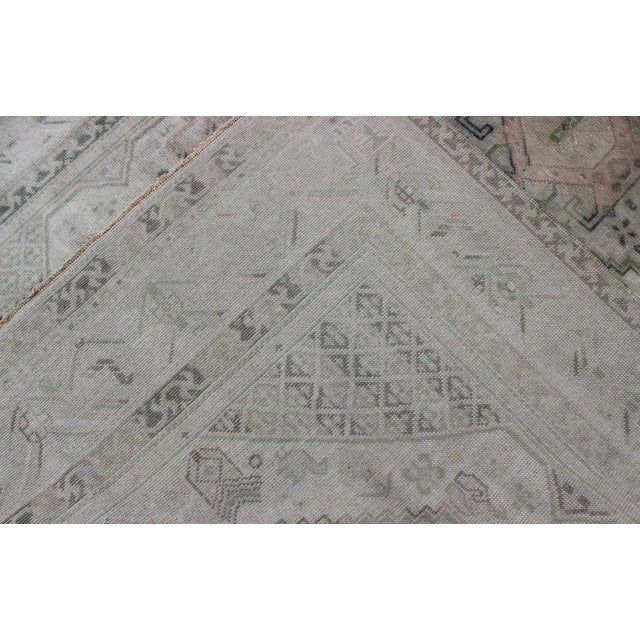 Turkish Vintage Turkish Oushak Rug With Geometric Motifs in Ivory and Navy Blue For Sale - Image 3 of 7