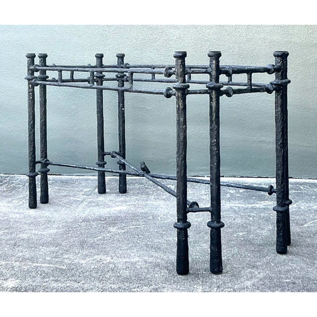 Diego Giacometti Vintage Boho Hammered Iron Dining Table After Giacometti For Sale - Image 4 of 12