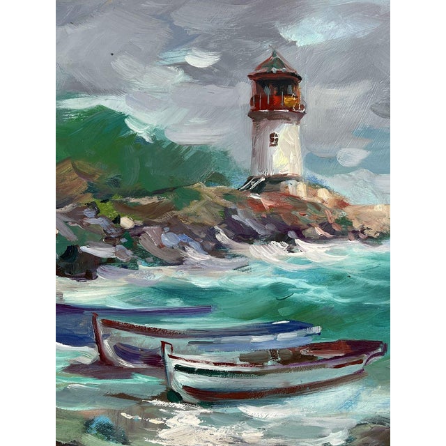 Oil Painting on the Lighthouse Shore Before the Storm Yuriy Suprunchuk For Sale - Image 6 of 11