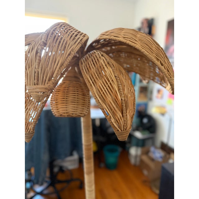 Wood Coastal Rattan Palm Tree Floor Lamp For Sale - Image 7 of 8