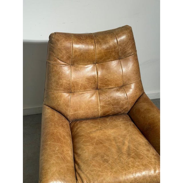 Cognac Leather Armchair with Industrial Metal Base For Sale - Image 6 of 7