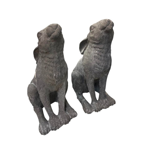 This enchanting pair of vintage garden sculptures features two hares in the classic "moon gazing" pose, characterized by...