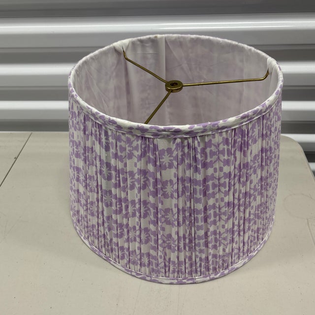 Lilac and White Ikat Silk Pleated Lamp Shade 11top x 14 bottom x 8.5h