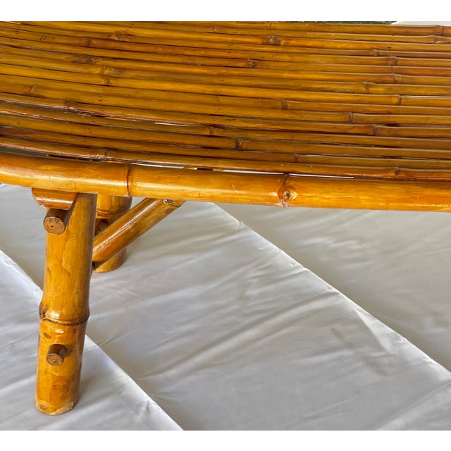 Wood Oversized 73" Mid-Century Curved Bamboo Sling Bench – Japanese Zen Style For Sale - Image 7 of 16