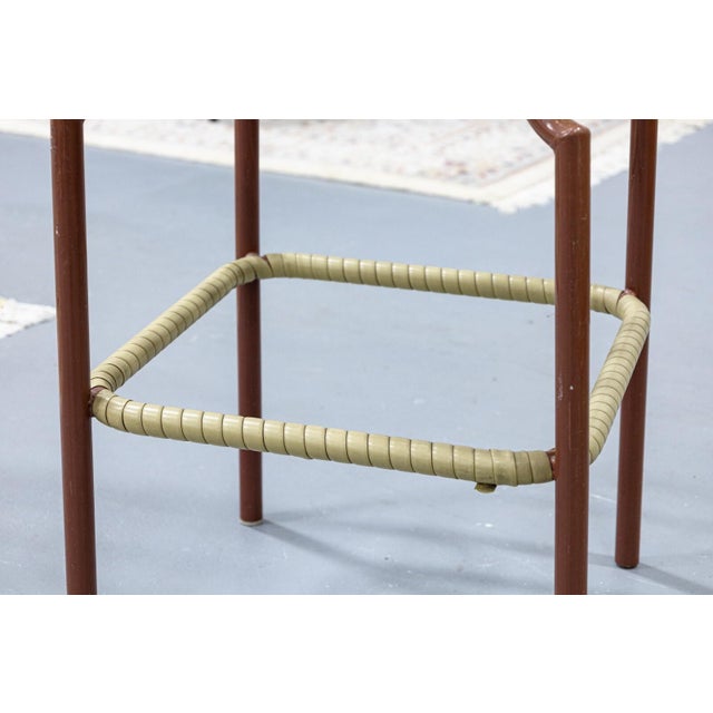 Set of 4 Vintage Tropitone Brown and Beige Woven Vinyl Seat Outdoor Patio Stools For Sale - Image 4 of 8