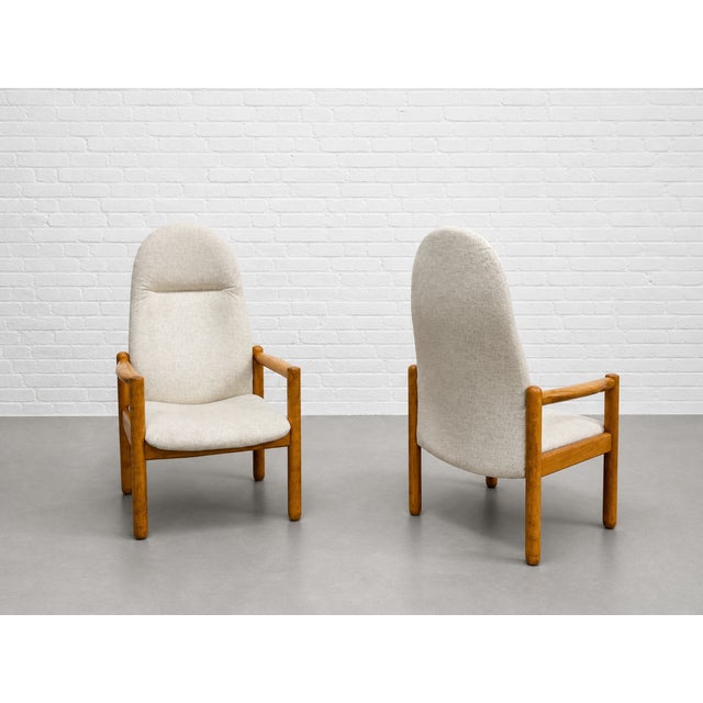 Antique White Pair of Oak Mid Century Modern Lounge Chairs | Danish MCM Armchairs, C. 1960’s For Sale - Image 8 of 10