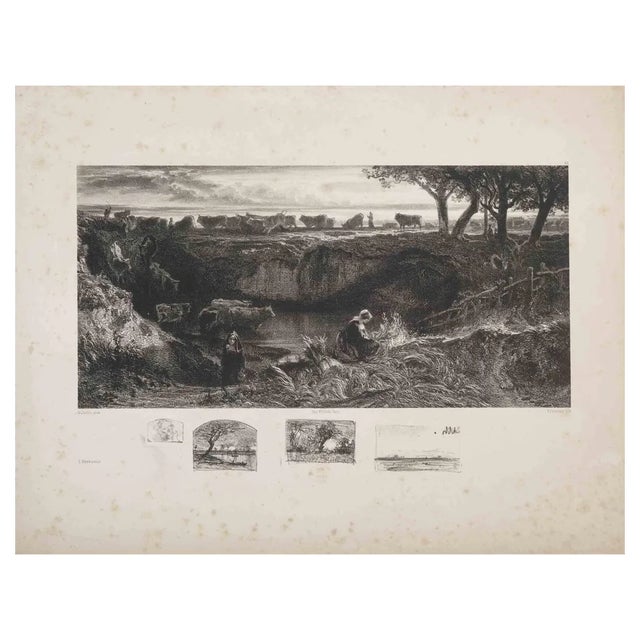 Godefroy Jadin, Landscape, Original Lithograph, Late 19th Century For Sale